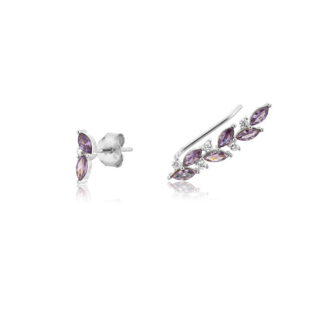 Leaf Stud and Climber Earring Pair