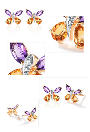 LUXE Gemstone 18K Gold Butterfly Stud Earrings