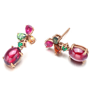 LUXE Gemstone Natural Garnet 18K Gold Drop Earrings