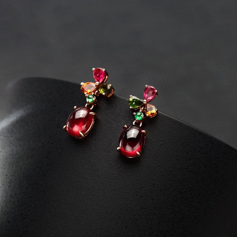 LUXE Gemstone Natural Garnet 18K Gold Drop Earrings