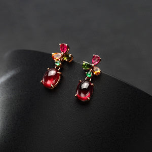 LUXE Gemstone Natural Garnet 18K Gold Drop Earrings