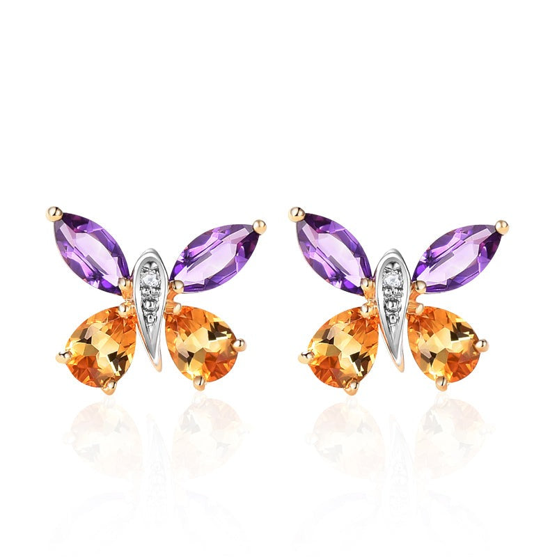 LUXE Gemstone 18K Gold Butterfly Stud Earrings