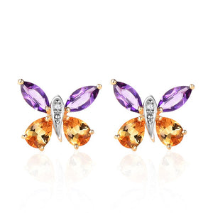 LUXE Gemstone 18K Gold Butterfly Stud Earrings