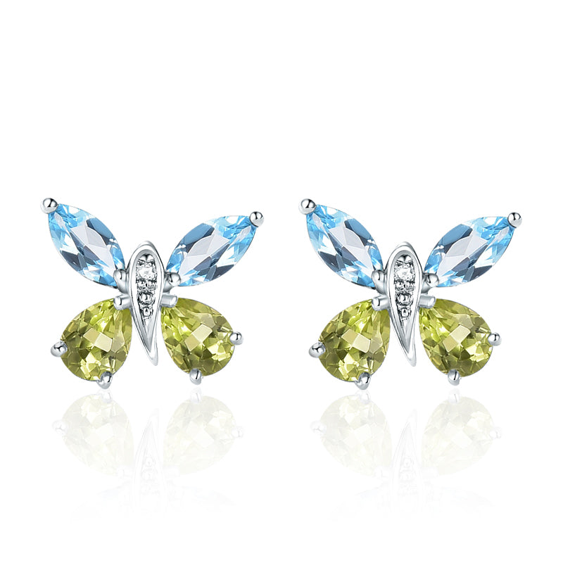 LUXE Gemstone 18K Gold Butterfly Stud Earrings