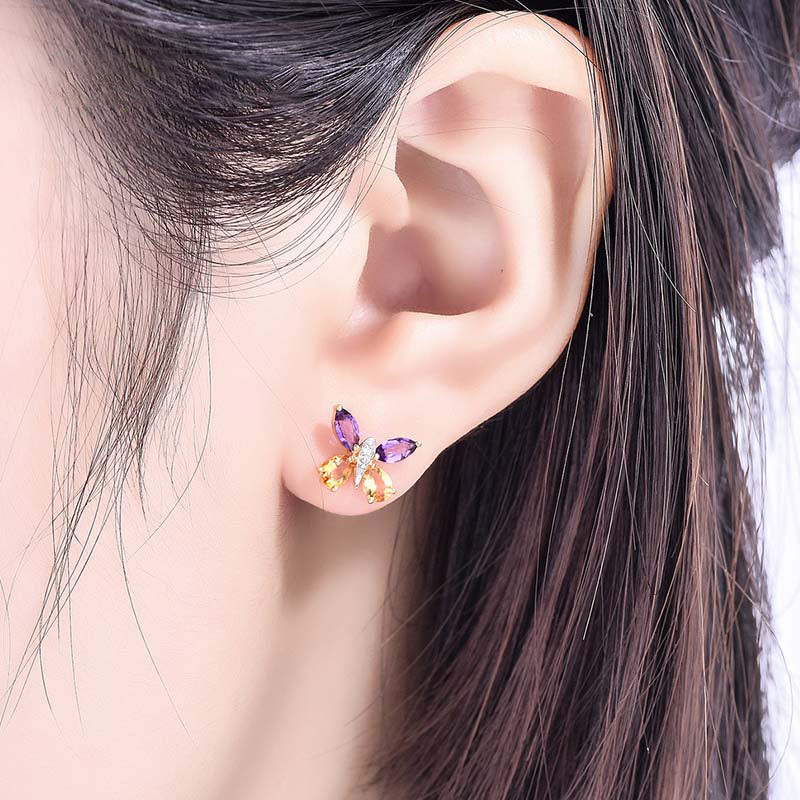 LUXE Gemstone 18K Gold Butterfly Stud Earrings