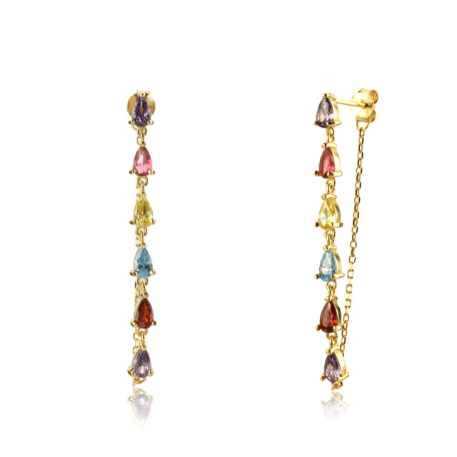 
            
                Load image into Gallery viewer, Pear Cut Long-Line Crystal Chain Studs
            
        