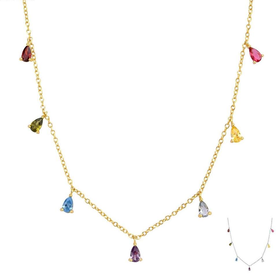 Multi-colored Pear CZ Station Necklace