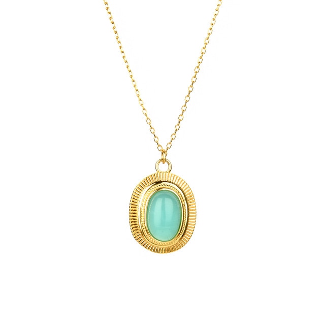 Roman Oval Stone Pendant and Chain
