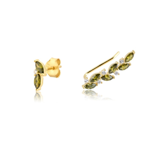Leaf Stud and Climber Earring Pair