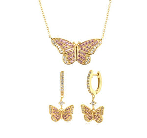 Butterfly Pendant Necklace and Drop Earrings