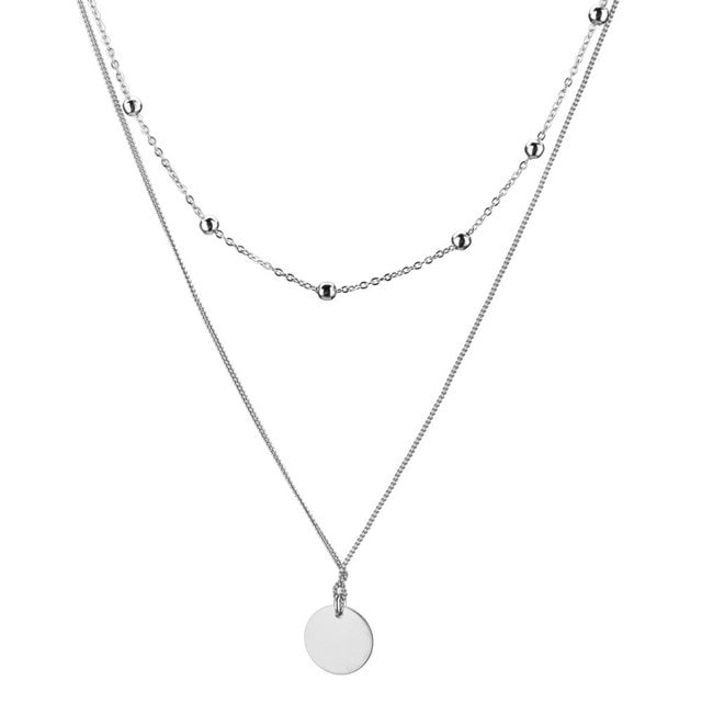 
            
                Load image into Gallery viewer, Round Pendant Double Chain Necklace
            
        