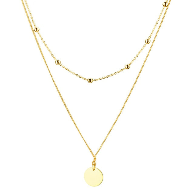 
            
                Load image into Gallery viewer, Round Pendant Double Chain Necklace
            
        