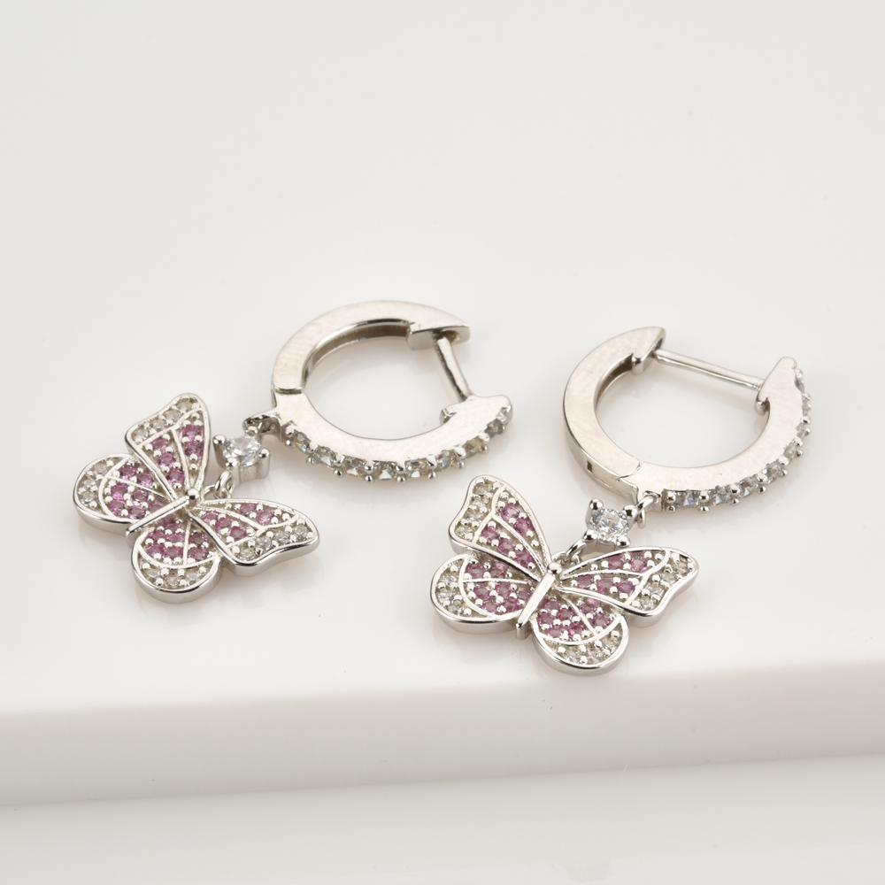 Butterfly Pendant Necklace and Drop Earrings POS